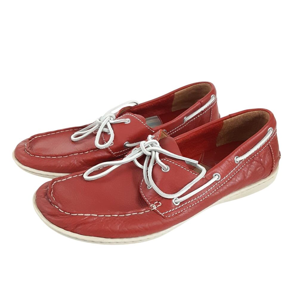 Born Henri Mens Loafers Cherry Red Leather Boat Shoes Mens 11 Deck Shoes Comfort